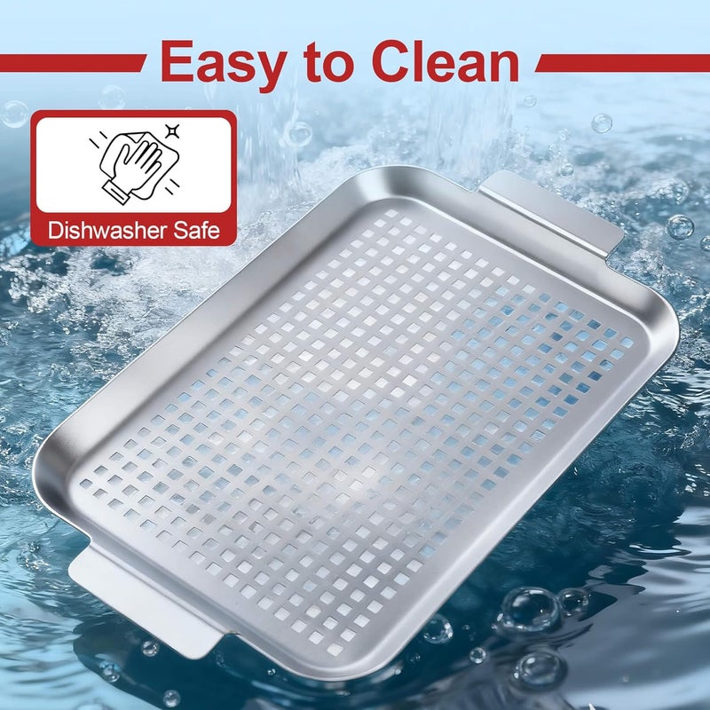 BaokiTook Grill Pan Set of 2, Grill Topper for Outdoor Grill, Stainless Steel Roasting Basket with Handles, Perforated Grill Tray for Smoker Roasting, Oven, BBQ Accessories(2 Small) - Image 5